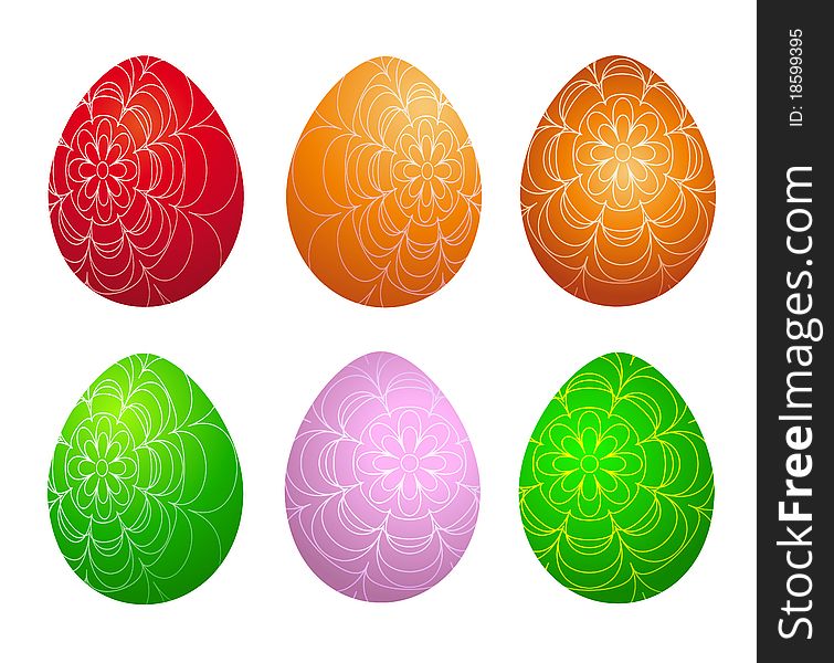 Set of six colored Easter eggs. Openwork ornament. Set of six colored Easter eggs. Openwork ornament.