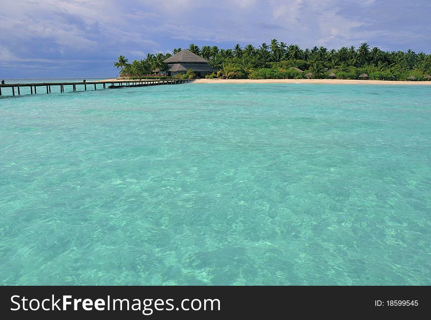 Beach Bar view on Island from the sea. Beach Bar view on Island from the sea