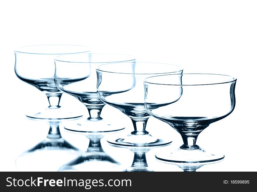 Set of empty wine glasses. White background. Studio shot.