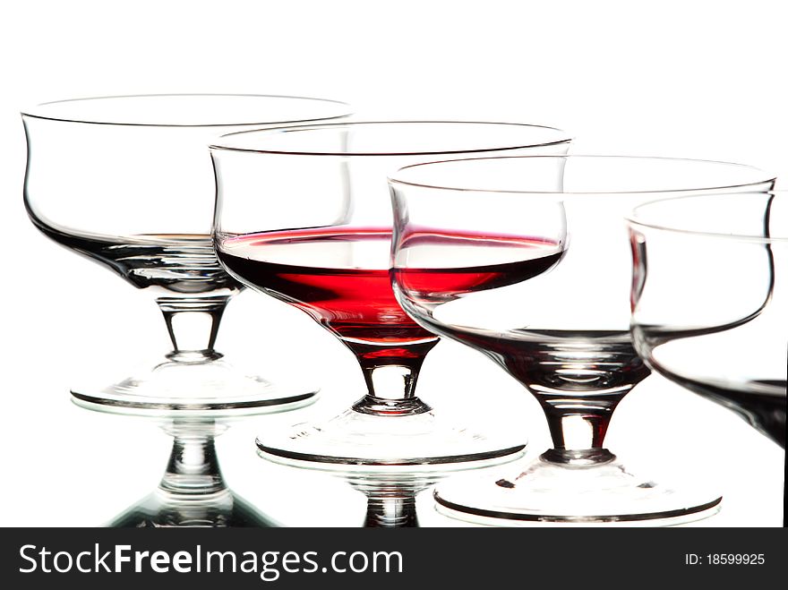 Set of wine glasses. White background. Studio shot.