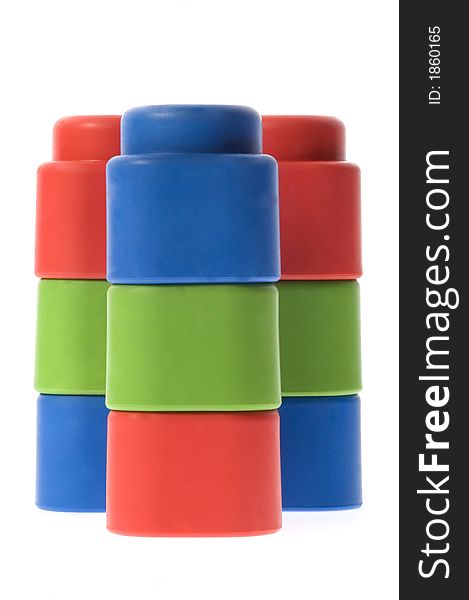 Stack of colorful building blocks - no trademarks. isolated on the white background