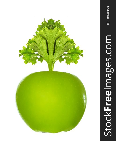 Green apple with braid. Isolated over white background