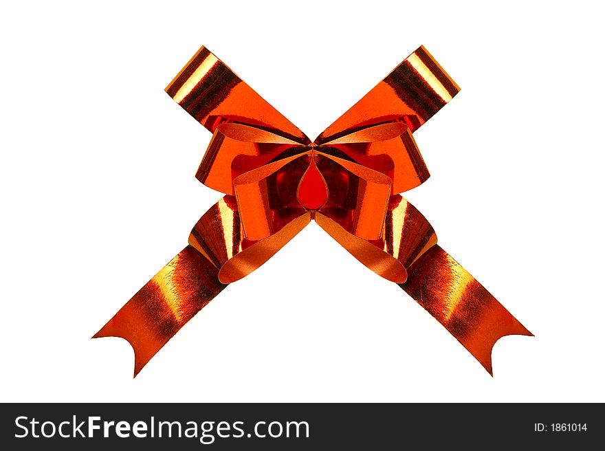 Red fancy box bow. Isolated over white background