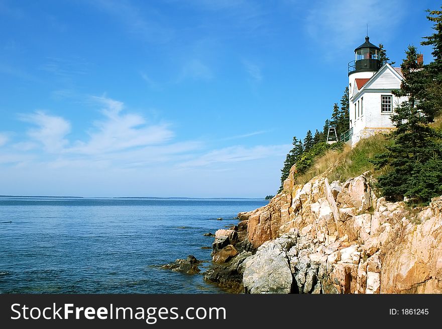 A government lighthouse on the coast of Maine. A government lighthouse on the coast of Maine.