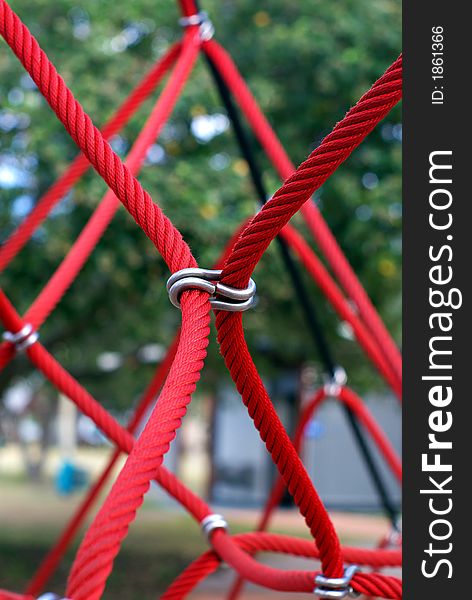 Closeup of a webbed rope from a rope castle. Closeup of a webbed rope from a rope castle