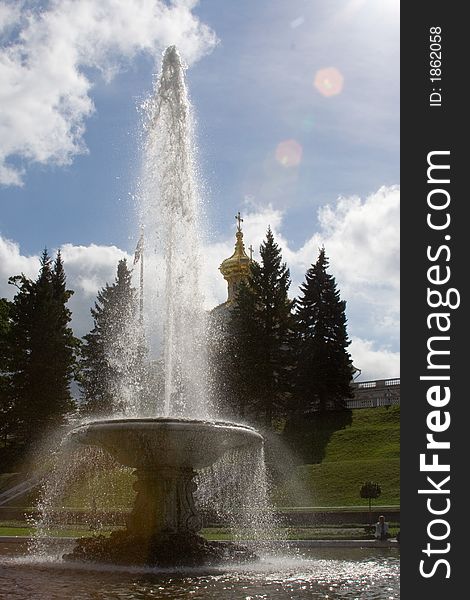 Close-up of big fountain in Saint Petersburg, Russia