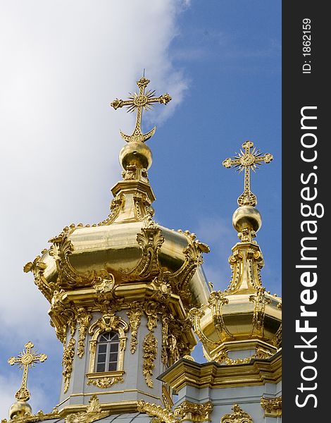 Cupolas of russian orthodox church with golden crosses in sainct petersburg russia. Cupolas of russian orthodox church with golden crosses in sainct petersburg russia