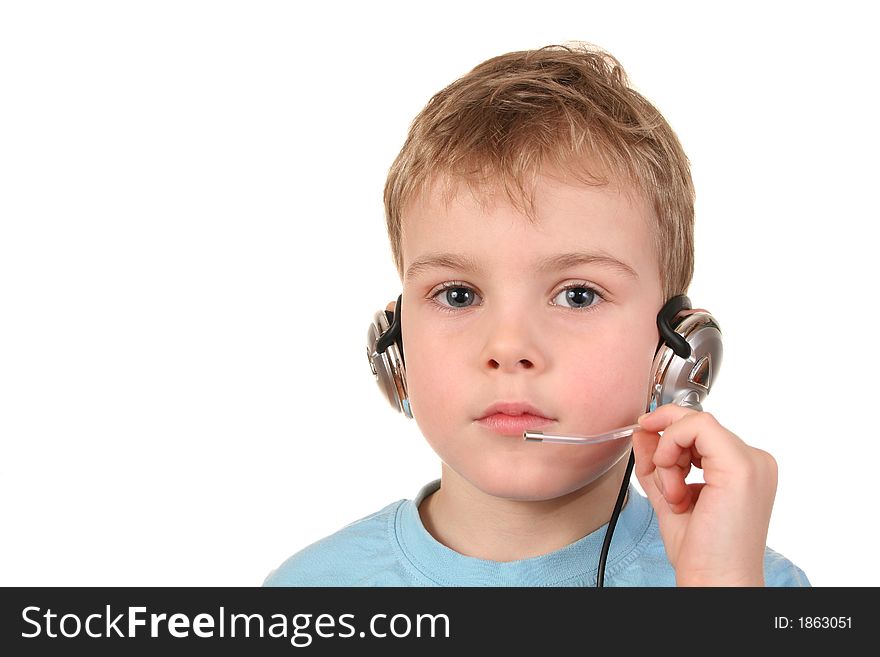 Serios operator boy child isolated