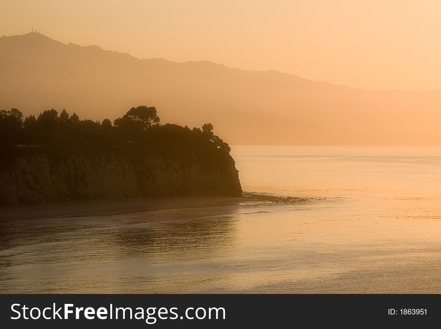 Golden sunrise at a beach in Southern California.