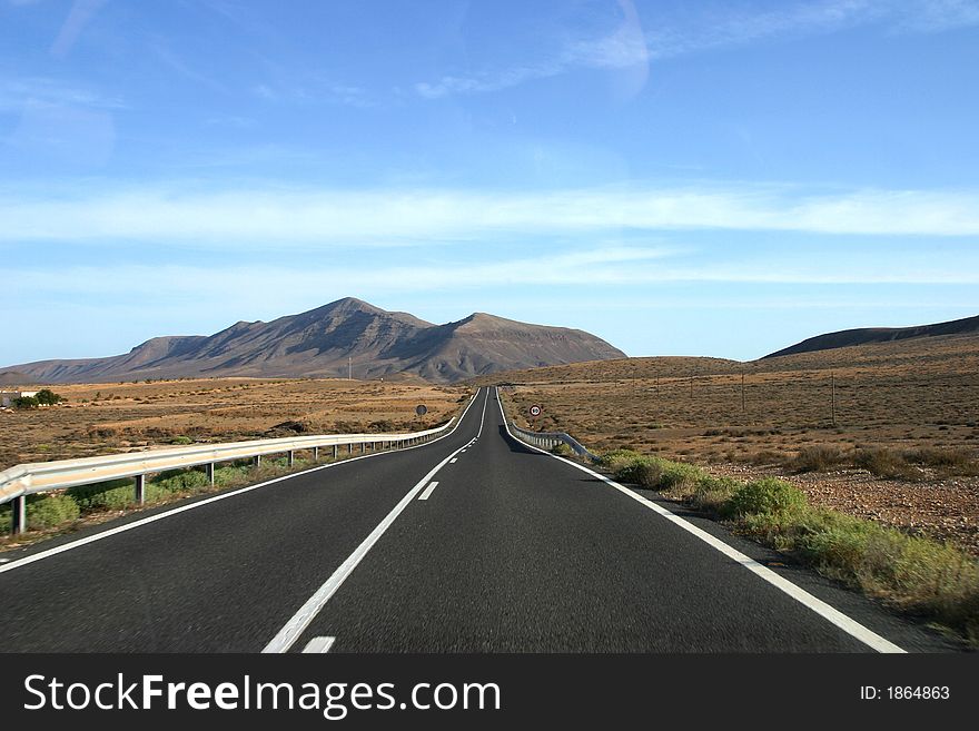 Desert road on Fuerteventura on canary Island