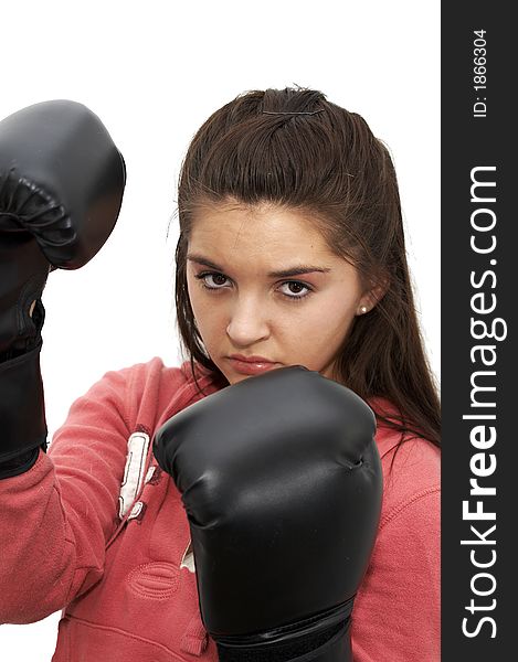 Teen girl in boxing gloves. Teen girl in boxing gloves