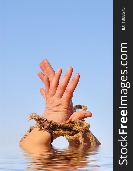 Close Up Of Female Hands Tied In A Rope