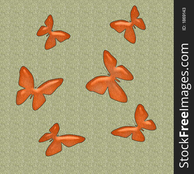 Orange butterflies on textured background,clip-art