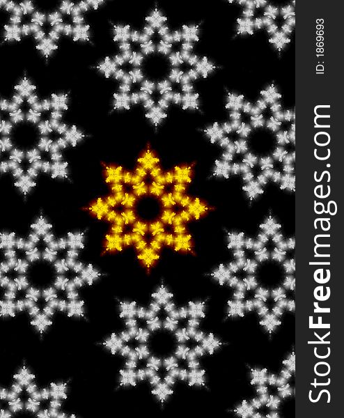 Illustration of snowflakes one is golden. Illustration of snowflakes one is golden