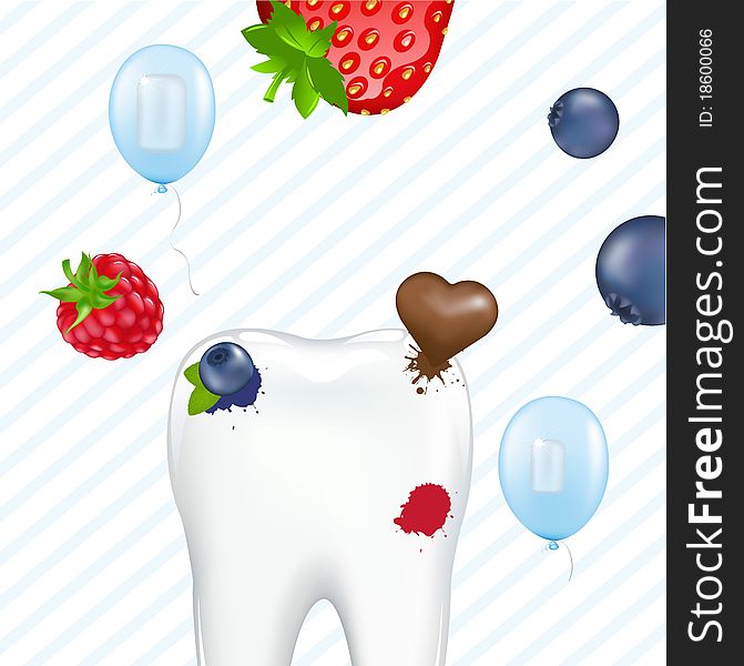 Tooth In Crown And Chewing Gum, Vector Illustration. Tooth In Crown And Chewing Gum, Vector Illustration
