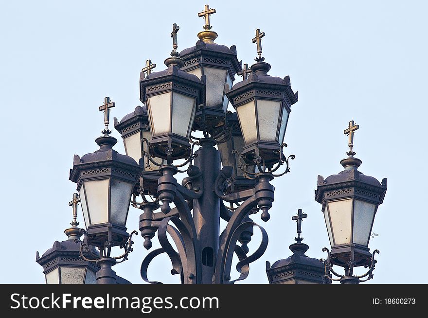 Street lamp near the church in Russia