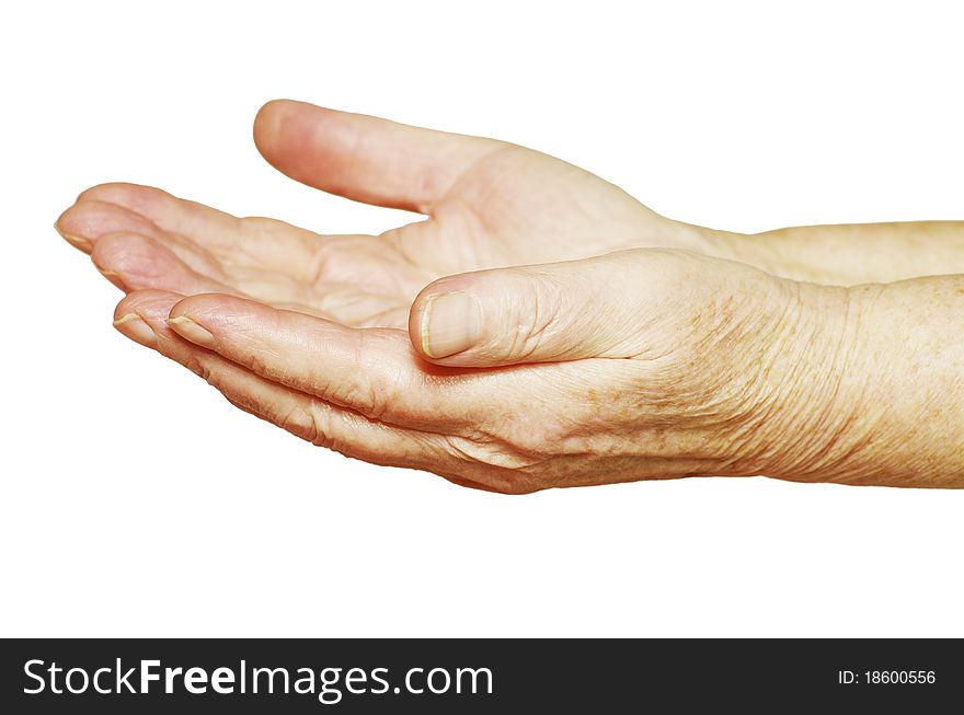 Hands begging alms on a white background