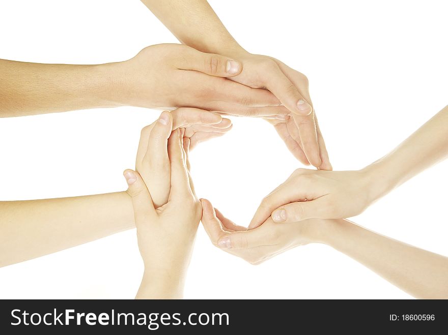 Ring of hands isolated on a white