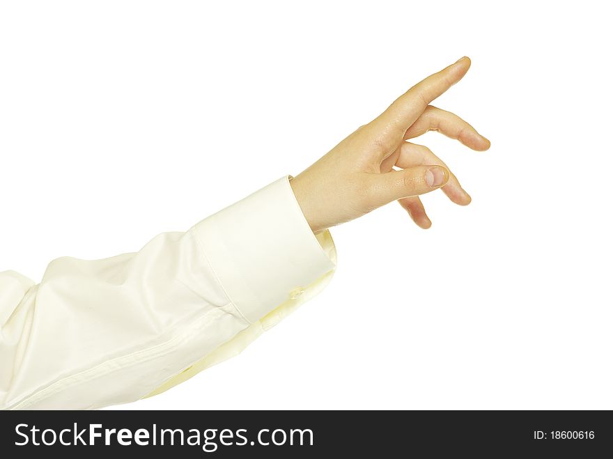 Hand touching screen isolated on a white