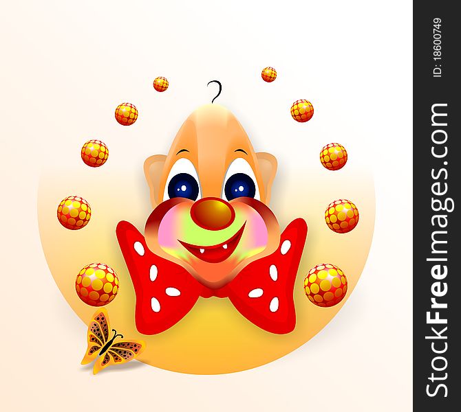 Portrait of a smiling clown, balls and butterfly, cdr format. Portrait of a smiling clown, balls and butterfly, cdr format