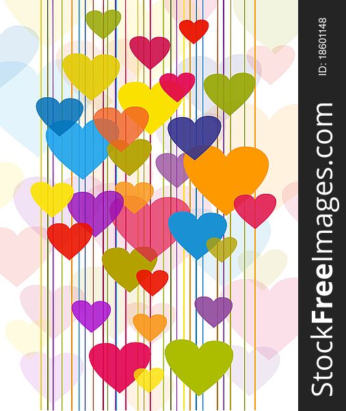 Illustration with transparent colorful hearts