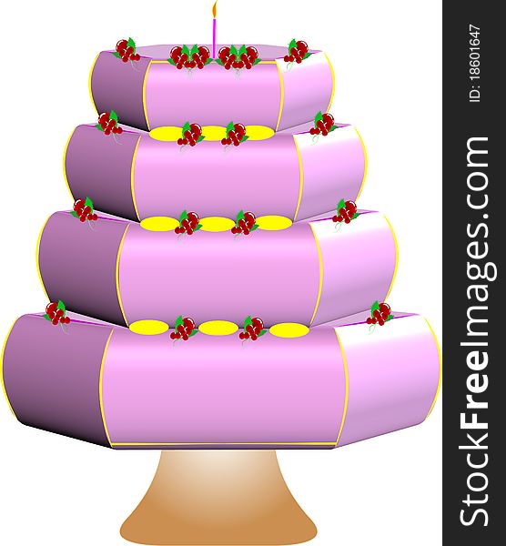 Decorated pink cake with cherries for special occasions. Decorated pink cake with cherries for special occasions