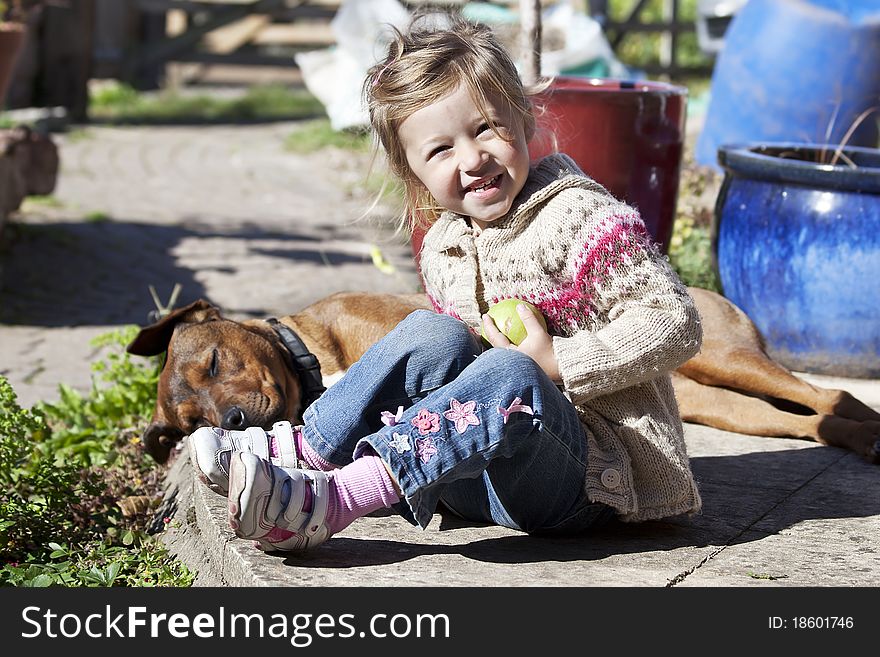 Little girl with her best friend - dog. Little girl with her best friend - dog