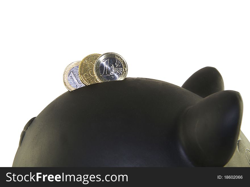 Piggybank with Euro Coins Isolated on white Background