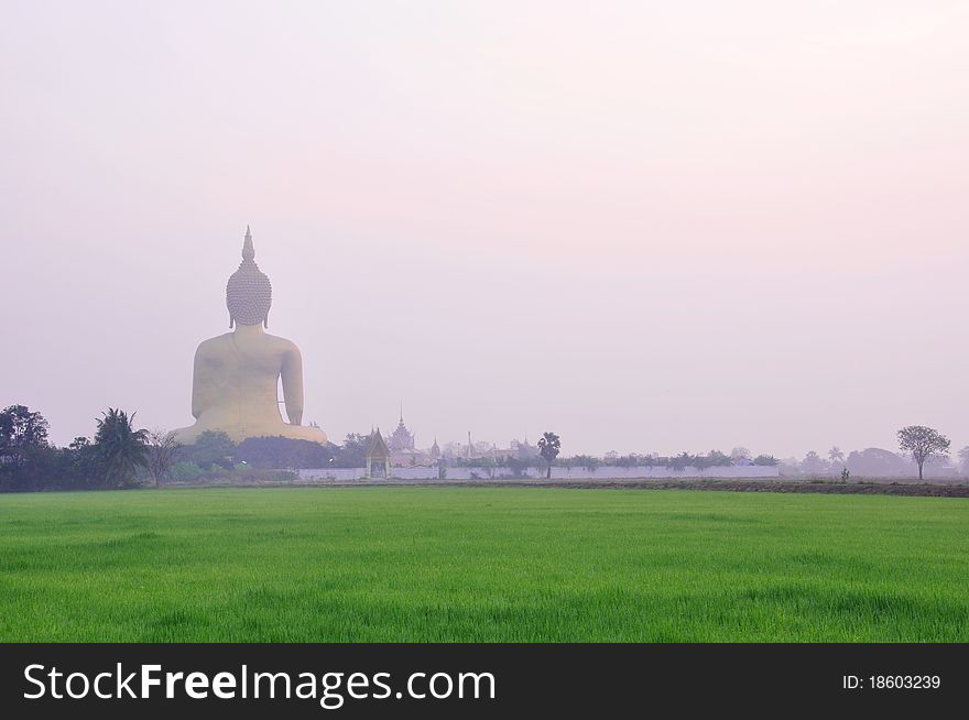 Landscape of Big Golden Buddha Statue, Wat Muang, Ang Thong Province, Thailand