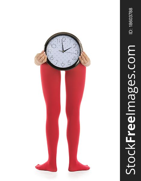 Legs In Red Tights And Clock