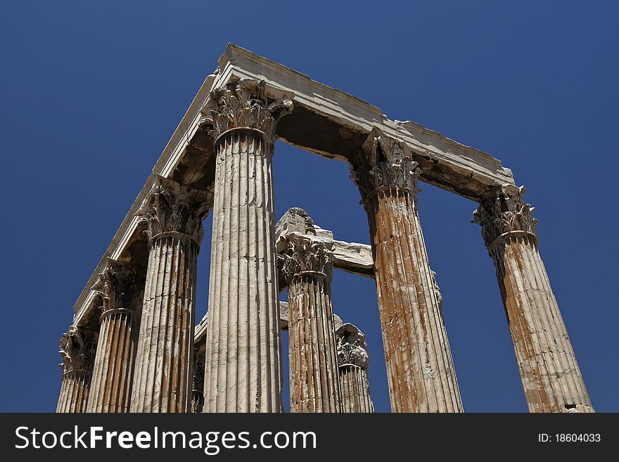 Temple of Olympian Zeus with its famous Corinthian columns located in Athens Greece