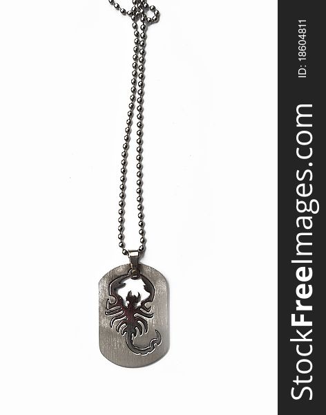 The necklace is on the white background. The necklace is on the white background