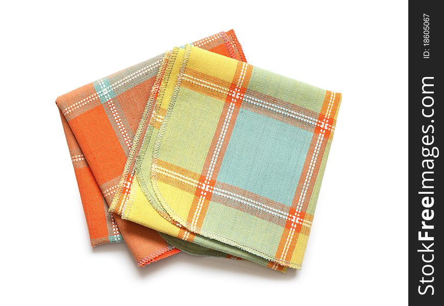 Two checkered napkins isolated on white background with clipping path. Two checkered napkins isolated on white background with clipping path