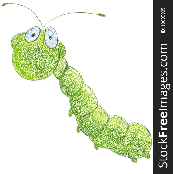 Green caterpillar on white background, the illustration for yours design, postcard, album, cover, scrapbook, etc.