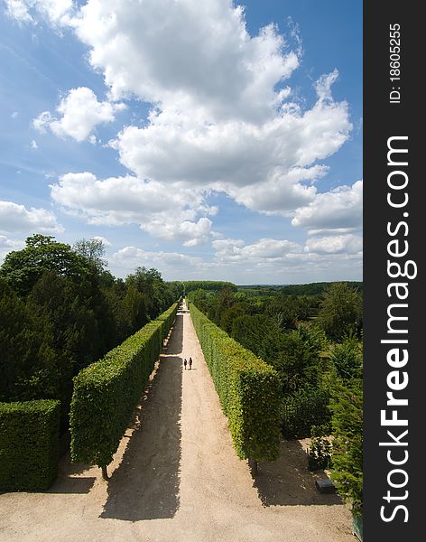 The garden and alley of versailles palace, paris, france.