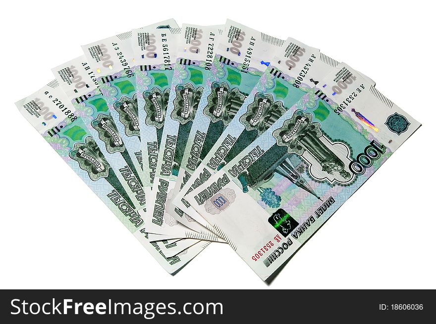 Isolated eight thousands rubles banknotes on white background