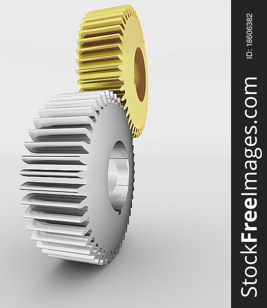 A group of 3d maded gears on a grey background.