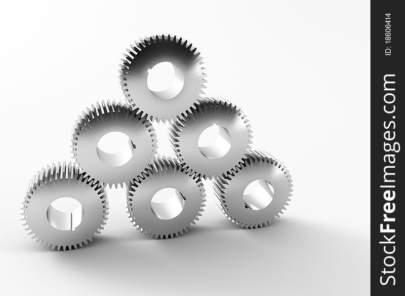 A group of 3d maded gears on a grey background.