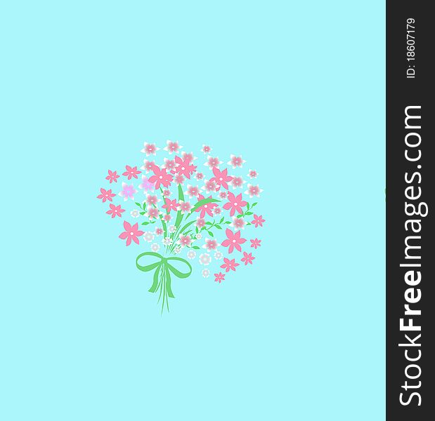 Bouquet of pink flowers with bow illustration. Bouquet of pink flowers with bow illustration
