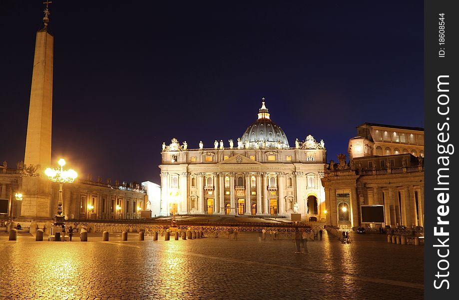 San Pietro in the night at Rome, Italy