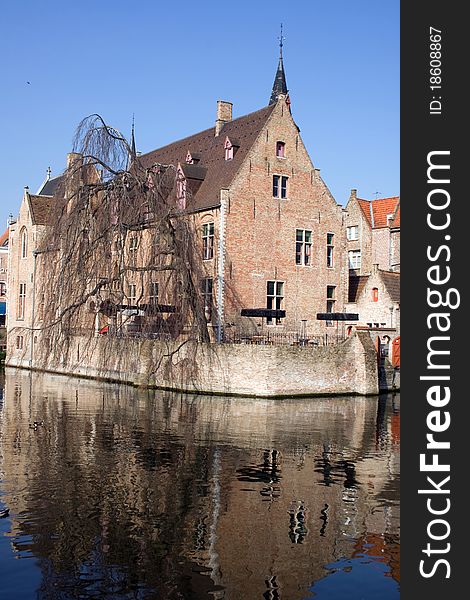 A view on canal and Brugge, Belgium.
