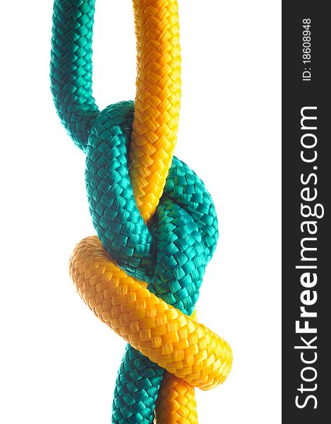 Rope with marine knot on white background