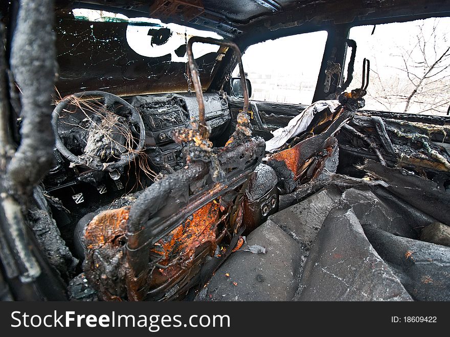 Interior of a burned car