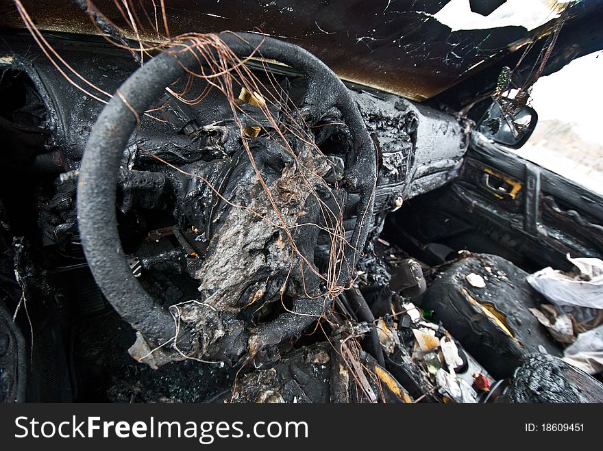 Interior of a burned car