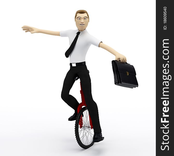 Businessman balancing on unicycle. Conceptual busi