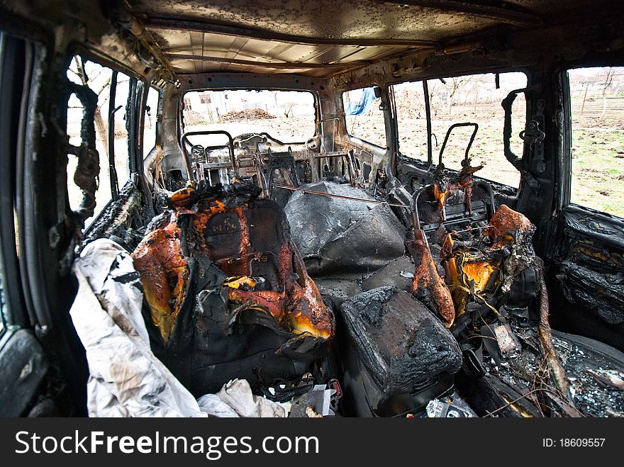 Interior of a burned car