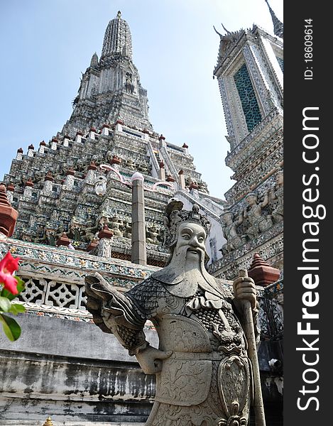 Chinese guardian statue, Wat Arun, Temple of Dawn, Bangkok, Thailand. Chinese guardian statue, Wat Arun, Temple of Dawn, Bangkok, Thailand.