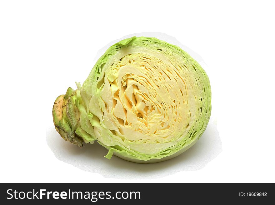 Photo cabbage in a section on a white background.