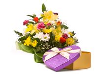 Magnificent Bouquet And Present Box Stock Images