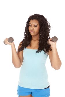 African American Woman Funny Face Weights. Stock Photo African American Woman Funny Face Weights. Stock Photo